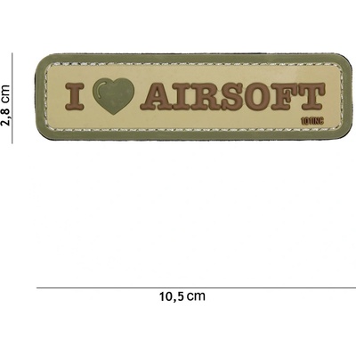 Gumová nášivka 101 Inc nápis I Love Airsoft - coyote