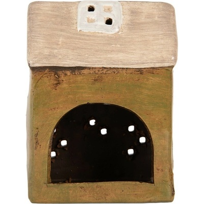Zelený keramický svícen na čajovou svíčku domek Village - 10*7*14 cm - Clayre & Eef