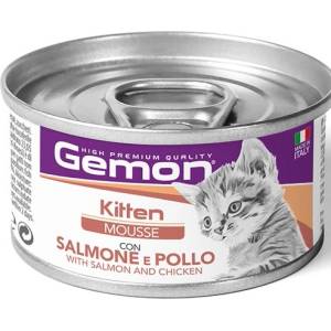 Gemon Kitten Mousse with Salmon Chicken - консерва за подрастващи котенца, мус със сьомга и пиле 85 гр, Италия - 1008