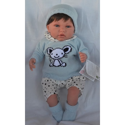 Marina & Pau Reborn miminko Luka ve svetru s myškou Luka Mouse Newborn 45 cm