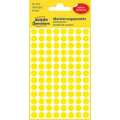 Etikety kruhové 8mm Avery žlté AV003013