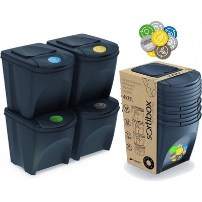 Sortibox Sada 4 odpadkových košov, čierna