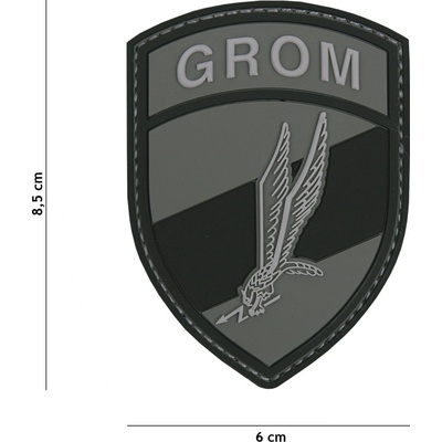Gumová nášivka 101 Inc znak Grom - sivá