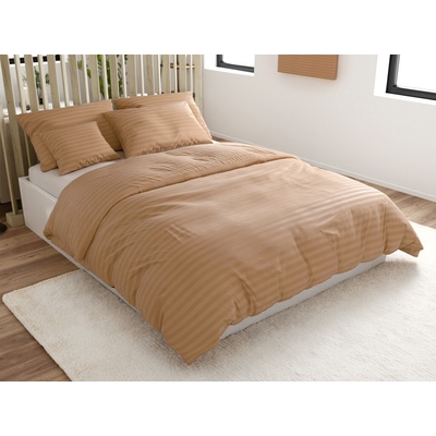 Textilomanie Hotelové Obliečky z mikrovlákna JASMINE hnedé prúžok 2 hotelové vrecko 70x90 140x200