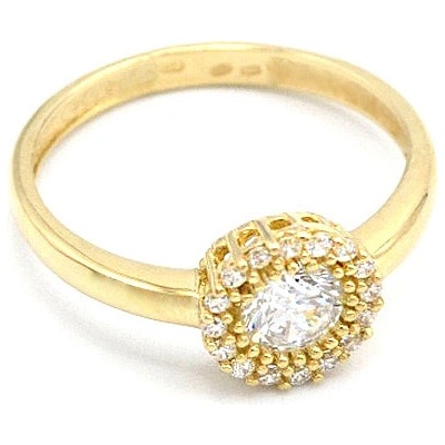 B&B Goldinvestic Zlatý prsten kulatá ozdoba se zirkony N3342