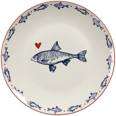 Clayre & Eef Porcelánový dezertný tanier s rybkami Sun Sea And Fish - 20*2cm
