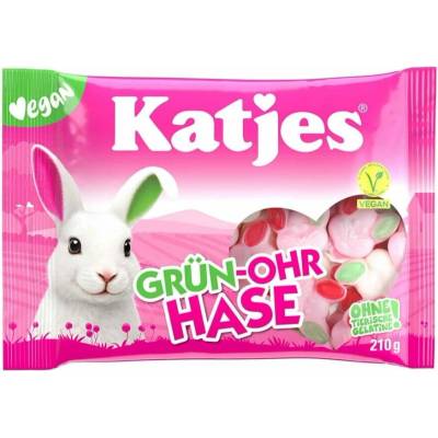 Katjes Grün-Ohr Hase Vegan marshmallow bonbóny s příchutí jahoda a rybíz 210 g