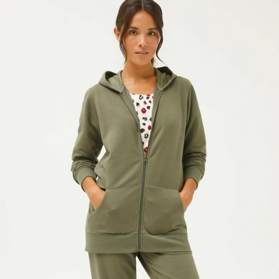 Blancheporte bunda na zips s kapucňou z česaného moltonu khaki