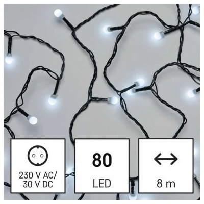 LED vianočná cherry reťaz guličky 8 m vonkajšia aj vnútorná studená biela časovač 8592920096055