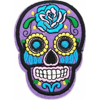 Nažehľovacia záplata - Mexická lebka - Día de Muertos - fialová