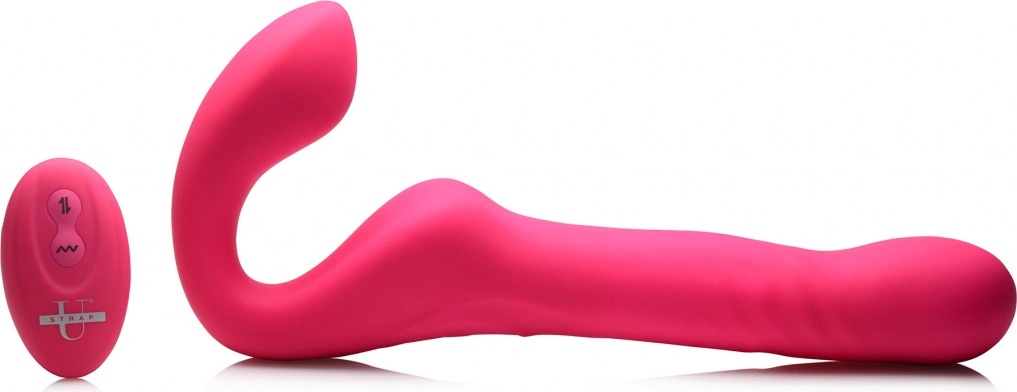 Strap U MightyThrust Thrusting & Vibrating Strapless StrapOn with Remote Pink