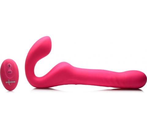 Strap U MightyThrust Thrusting & Vibrating Strapless StrapOn with Remote Pink
