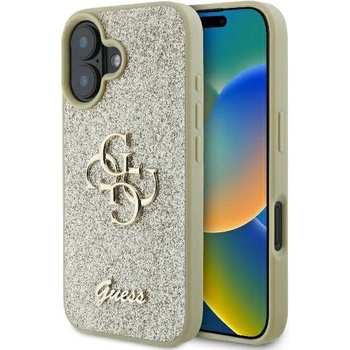 GUESS Голем 4G калъф Guess Fixed Glitter за iPhone 16 Plus - златен