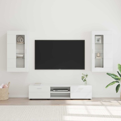 vidaXL Комплект ТВ шкаф с чекмедже FLORIN 3 pcs Бяло Инженерно дърво (3397924)