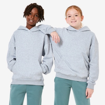 Decathlon detská oversize mikina s kapucňou sivá