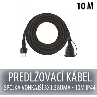 PREDLŽOVACÍ KÁBEL SPOJKA VONKAJŠÍ 3x1,5 GUMA 10M Čierny IP44