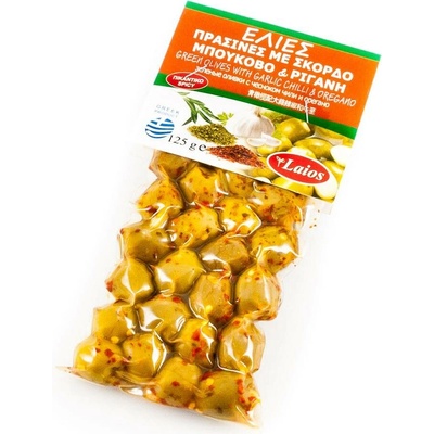 Laios zelené olivy bez pecky s česnekem oreganem a chilli 125 g – Hledejceny.cz