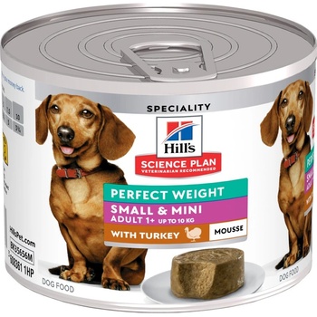 Hill's 12х200г Perfect Weight Adult Small & Mini Mousse Hill's Science Plan, консервирана храна за кучета - с пуешко