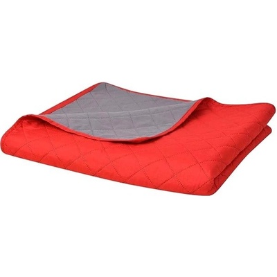 Greatstore přehoz na postel oboustranný prošívaný červeno-šedý 170 x 210 cm