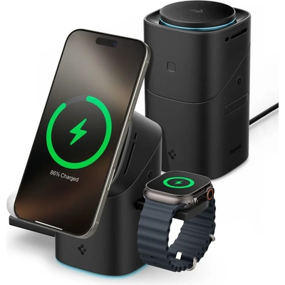 Spigen Essential EF223MS 3в1 Qi2 въртящ се магнитен безжичен зарядно MagSafe черно