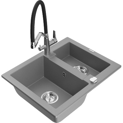 Mexen Carlos гранитна мивка с 1, 5 камери и кухненски смесител Duo, сив - 6518-71-671701-07 (6518-71-671701-07)