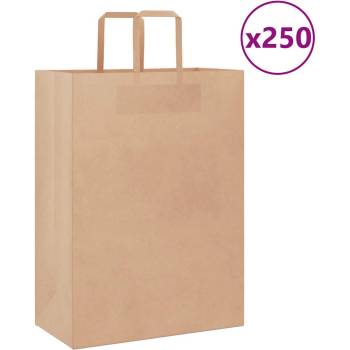 vidaXL Хартиени торбички 250 бр с дръжки кафяви 32x17x44 см (4101818)