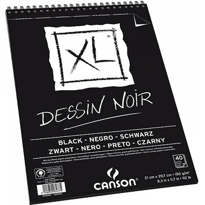 Canson XL Dessin NOIR blok černých papírů A4, 150g, 40 listů, kroužková vazba