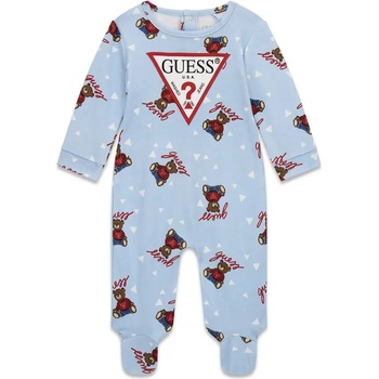 Guess Син ромпър за новородено момче покрит с цветни мечета и червено лого Guess