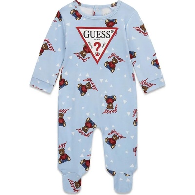 Guess Син ромпър за новородено момче покрит с цветни мечета и червено лого Guess