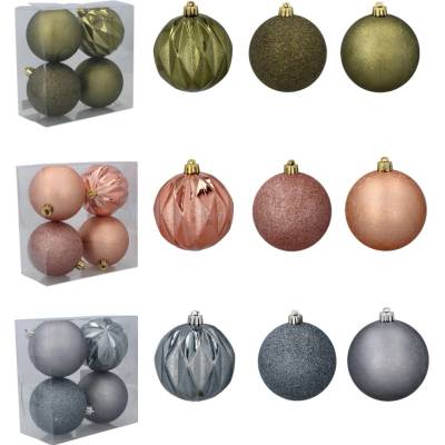 Pro-Tech shop Sada 4 vianočných gúľ 8cm olivová / medená / grafitová mix vzorov 69506