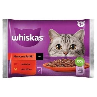 Whiskas Adult Classic Meals v omáčce s hovězím masem / kuřecím masem 4 x 85 g