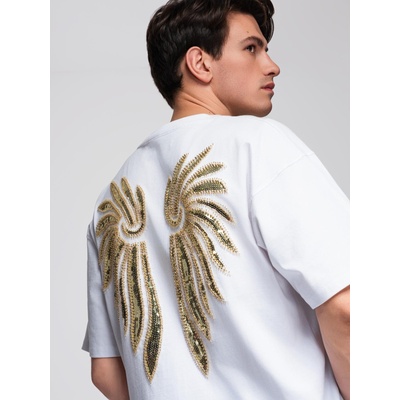Ombre Clothing Мъжка памучна тениска с блестящ мотив на крила на гърба - бяла V2 OM-TSCT-0289 Ombre Clothing Ombre Clothing | Byal | МЪЖЕ | L