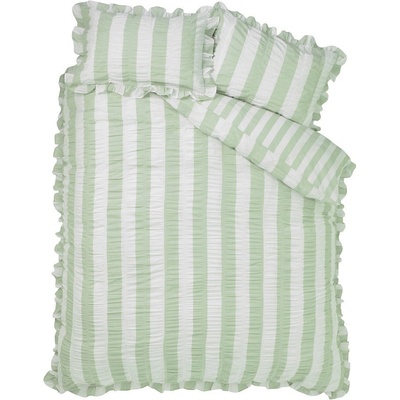 Catherine Lansfield Зелено единично спално бельо 135x200 cm Seersucker Frill Stripe - Catherine Lansfield (BD/61202/W/SQS/GR)