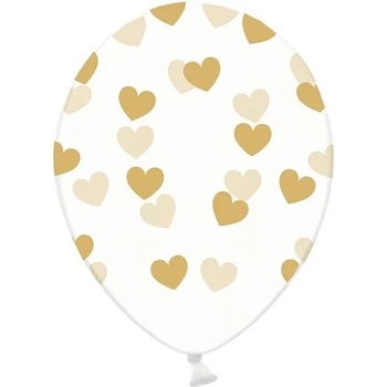 PartyDeco Балон - Полупрозрачен със златни сърца 6 бр