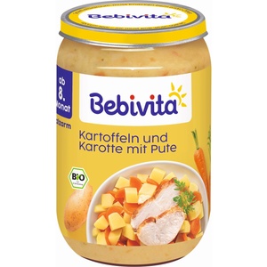 Bebevita Био пюре Bebivita - Картофи и заеленчуци с пуешко месо, 220 g (15610-01)