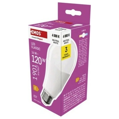 EMOS Classic, E27, 16W, neutrálna biela ZQ5E73