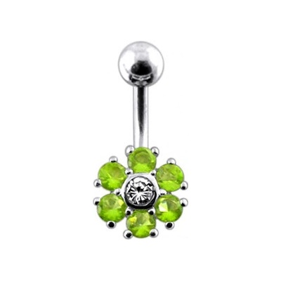 Šperky4U stříbrný piercing do pupíku čirá/sv. zelená BP01014-CG