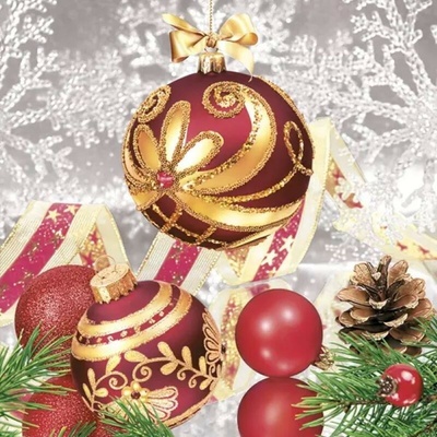 MAKI SLGW 023501 Elegance Red Baubles With Snowflakes servítky 33x33cm 3V vianočné 20ks