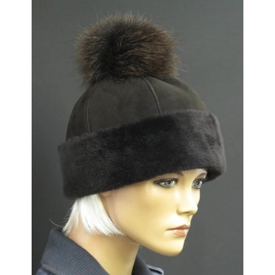 Splus kožešinová čepice s bambulí z polární lišky 4051 hnědá