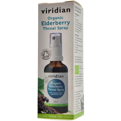 Viridian BIO Elderberry Throat spray Organic Sprej pri bolesti v krku a kašli Bio 50 ml