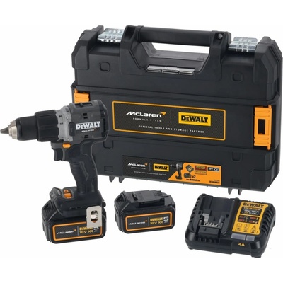 DCD85MP2T-QW DEWALT MCLAREN 18V AKU BEZUHLÍKOVÁ PŘÍKLEPOVÁ VRTAČKA, 2 X 5,0 AH, NABÍJEČKA, KUFR T-STAK