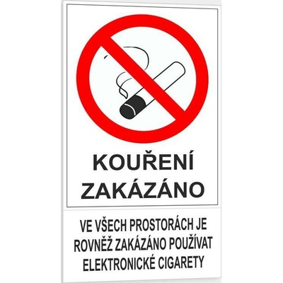 Traiva s.r.o Zákaz kouření elektronických cigaret ve všech prostorách Verze: Plast 150 x 270 mm tl. 2 mm - Kód: 15232