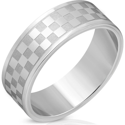Šperky Eshop Ocelový prsten ve stříbrném odstínu matné a lesklé čtverce P04.17