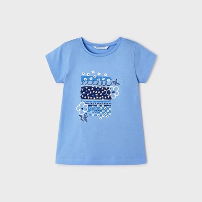 MAYORAL Тениска в мастилено синьо с цветя и глитери за мини момиче Mayoral