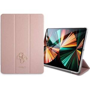 GUESS Saffiano Folio Cover - дизайнерски кожен кейс и поставка за iPad Pro 12.9 M1 (2021) (розов)