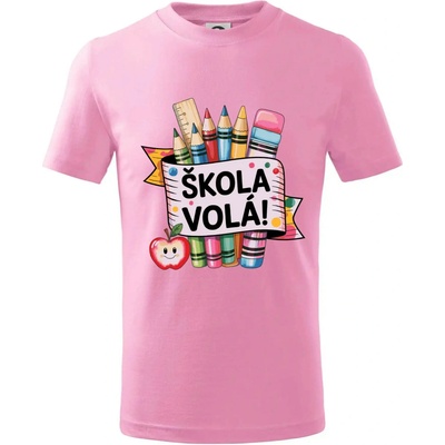Škola volá farebné tričko detské ružová