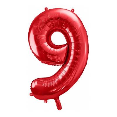 PartyDeco Balónik fóliový narodeninové číslo 9 červený 86 cm