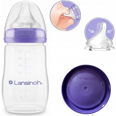 Lansinoh skleněná kojenecká láhev s NaturalWave TM savičkou 240ml – Zboží Mobilmania