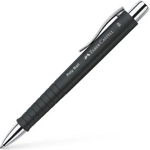 Faber-Castell Химикалка, 0, 7 мм, с бутон, черен корпус, FABER-CASTELL "Poly Ball", синя 241153 (241153)