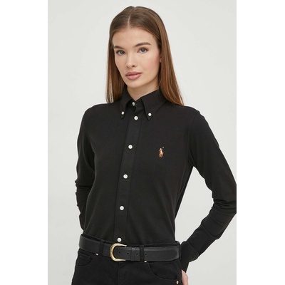 Ralph Lauren Памучна риза Polo Ralph Lauren дамска в черно със стандартна кройка с класическа яка 211924258 (211924258)